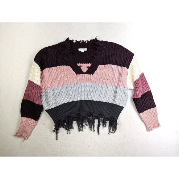 COCO & JAIMESON - WOMEN'S STRIPED CROPPED PULLOVER SWEATER - SIZE L - Picture 1 of 5